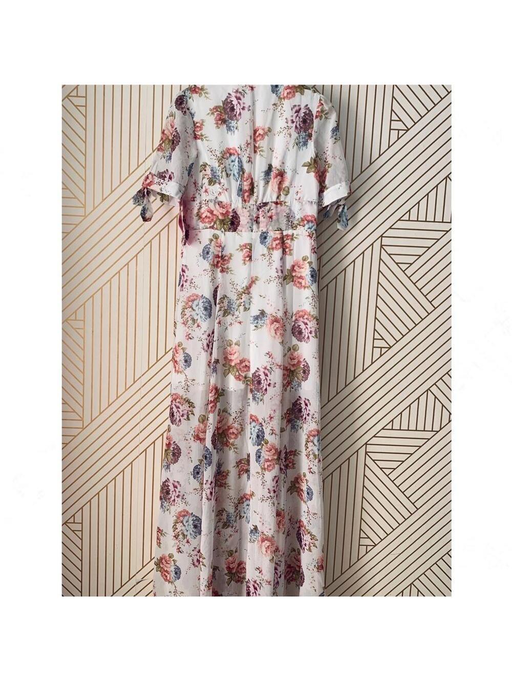 Betsey Johnson NWT Tie Sleeve Full Bloom Floral Flowers Chiffon Maxi Dress 6 - Picture 8 of 8